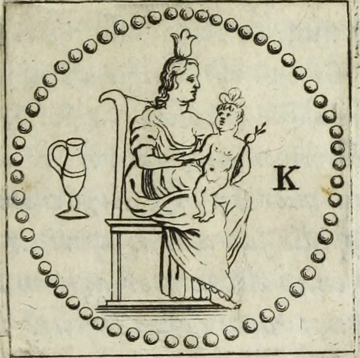 An illustration from Gisb. Cuperi Harpocrates, sive, Explicatio imagunculae argenteae perantiquae, quae in figuram Harpocratis formata representat solem : ejusdem Monumenta antiqua inedita ... ; accedit Stephani Le Moine Epistola de Melanophoris, 1687, leaf 62