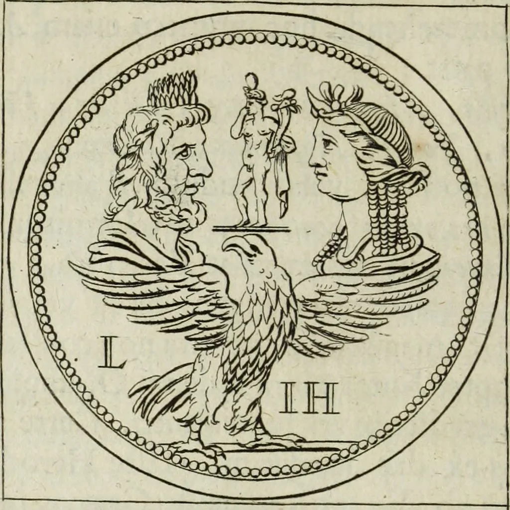 An illustration from Gisb. Cuperi Harpocrates, sive, Explicatio imagunculae argenteae perantiquae, quae in figuram Harpocratis formata representat solem : ejusdem Monumenta antiqua inedita ... ; accedit Stephani Le Moine Epistola de Melanophoris, 1687, leaf 81