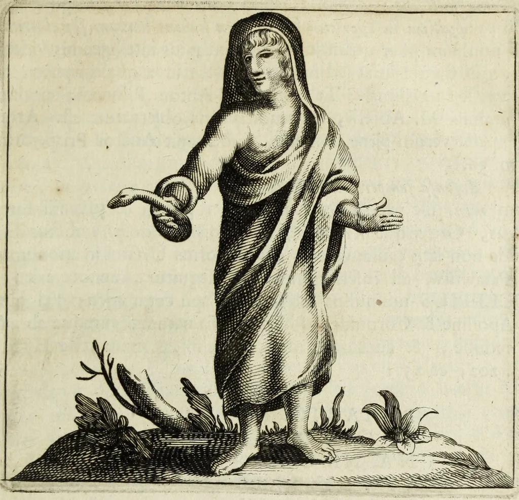 An illustration from Gisb. Cuperi Harpocrates, sive, Explicatio imagunculae argenteae perantiquae, quae in figuram Harpocratis formata representat solem : ejusdem Monumenta antiqua inedita ... ; accedit Stephani Le Moine Epistola de Melanophoris, 1687, leaf 90