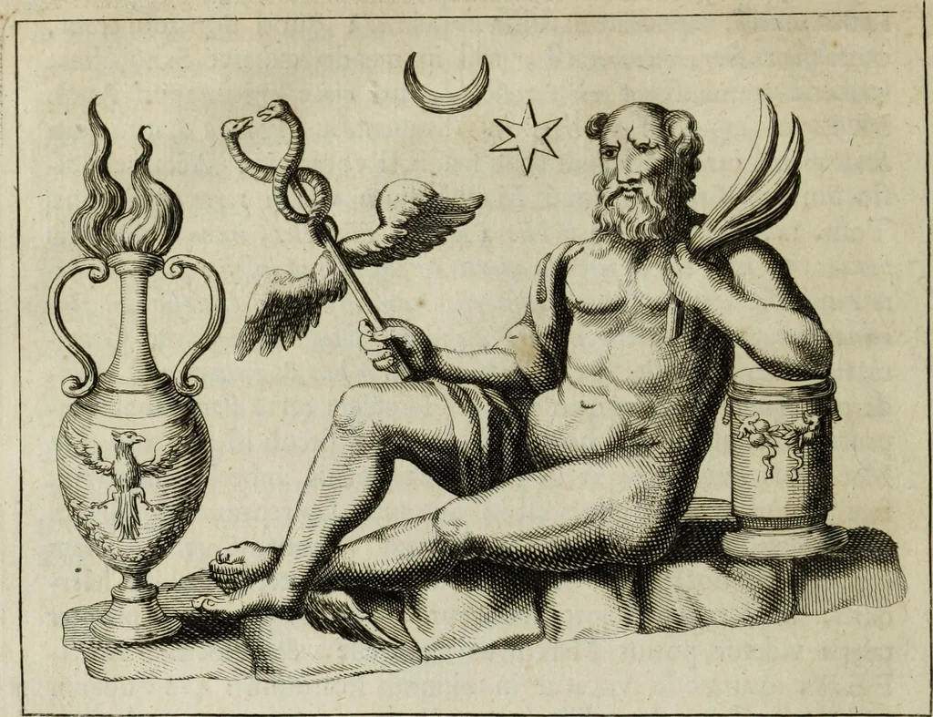 An illustration from Gisb. Cuperi Harpocrates, sive, Explicatio imagunculae argenteae perantiquae, quae in figuram Harpocratis formata representat solem : ejusdem Monumenta antiqua inedita ... ; accedit Stephani Le Moine Epistola de Melanophoris, 1687, leaf 93
