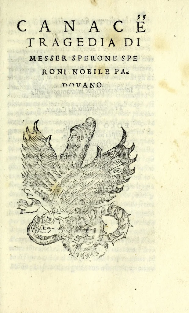 An illustration from Givditio sopra la tragedia di Canace & Macareo : con molte utili considerationi circa l'arte tragica, et di altri poemi : con la tragedia appresso, 1550, leaf 115