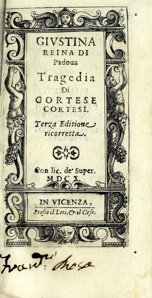 An illustration from Givstina, reina di Padoua : tragedia, 1610, leaf 5