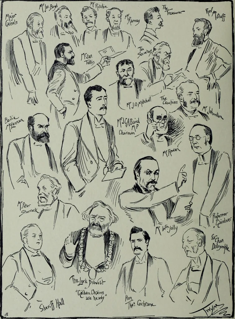 An illustration from Glasgow men and women, their children and some strangers within their gates : a selection from the sketches of Twym / by A.S. Boyd, 1905, leaf 153
