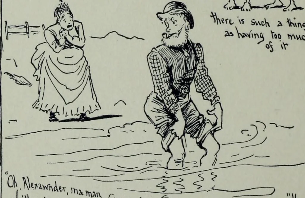 An illustration from Glasgow men and women, their children and some strangers within their gates : a selection from the sketches of Twym / by A.S. Boyd, 1905, leaf 189