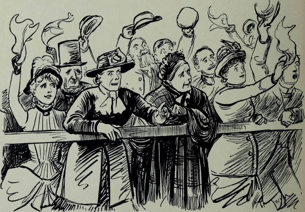 An illustration from Glasgow men and women, their children and some strangers within their gates : a selection from the sketches of Twym / by A.S. Boyd, 1905, leaf 213