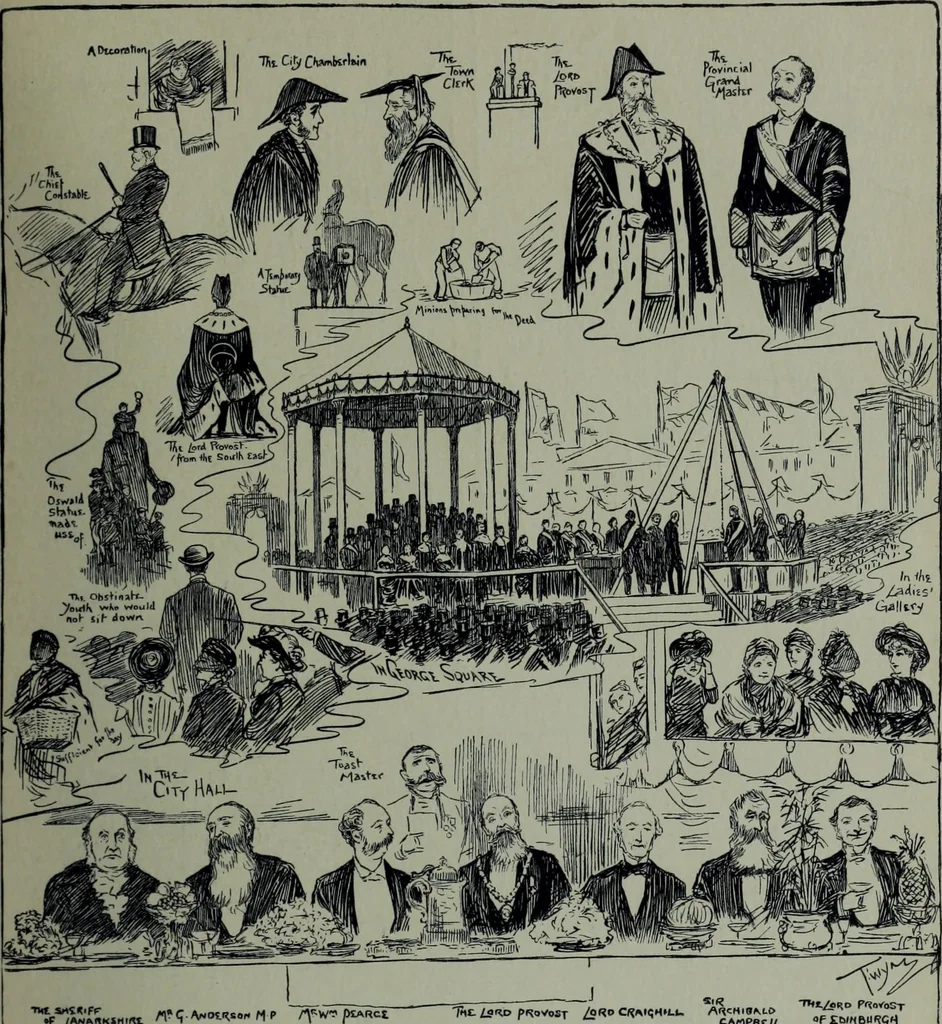 An illustration from Glasgow men and women, their children and some strangers within their gates : a selection from the sketches of Twym / by A.S. Boyd, 1905, leaf 24