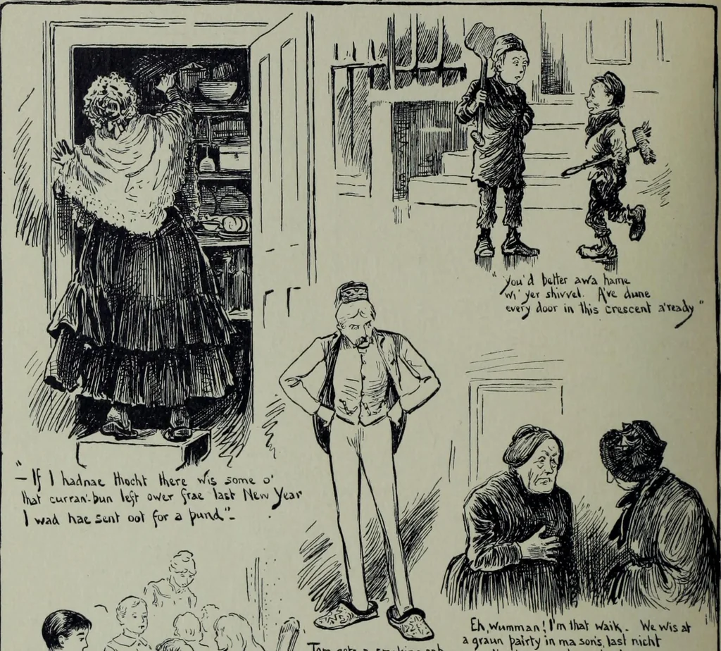 An illustration from Glasgow men and women, their children and some strangers within their gates : a selection from the sketches of Twym / by A.S. Boyd, 1905, leaf 245