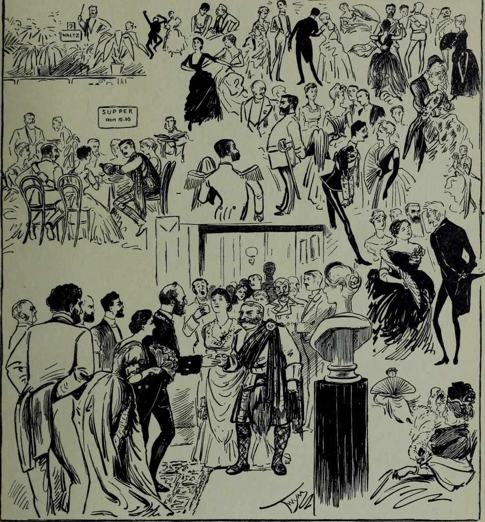 An illustration from Glasgow men and women, their children and some strangers within their gates : a selection from the sketches of Twym / by A.S. Boyd, 1905, leaf 28