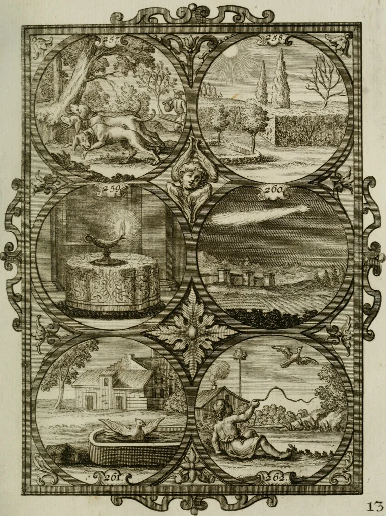 An illustration from Güldene Aepfel in silbernen Schalen, das ist, Worte geredet zu seiner Zeit über 400 Sinnbilder von allerley Zeiten und Umständen des menschlichen Lebens zu Beförderung der Erbauung, 1746, leaf 164