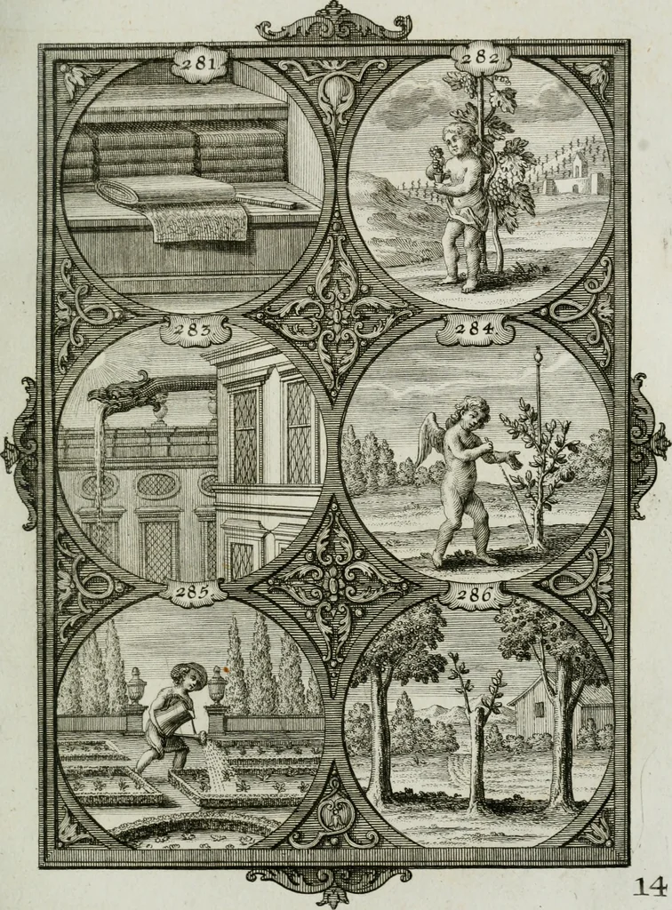 An illustration from Güldene Aepfel in silbernen Schalen, das ist, Worte geredet zu seiner Zeit über 400 Sinnbilder von allerley Zeiten und Umständen des menschlichen Lebens zu Beförderung der Erbauung, 1746, leaf 176