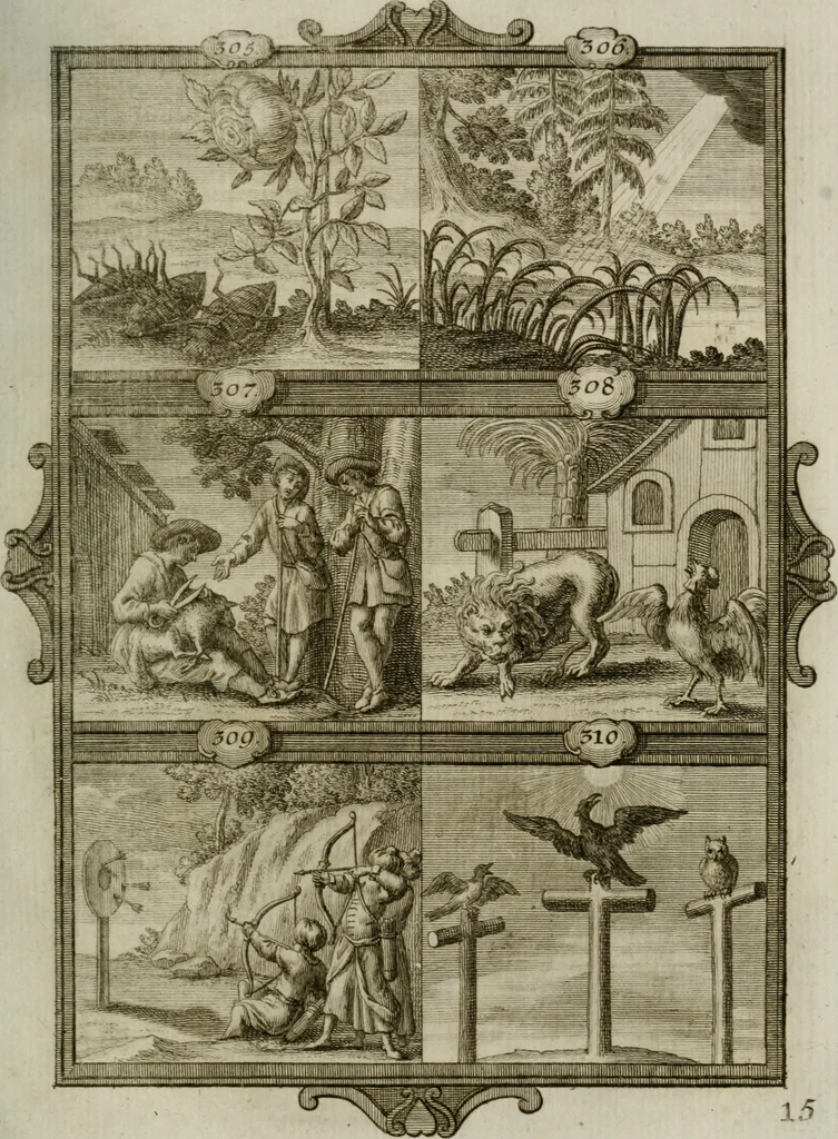 An illustration from Güldene Aepfel in silbernen Schalen, das ist, Worte geredet zu seiner Zeit über 400 Sinnbilder von allerley Zeiten und Umständen des menschlichen Lebens zu Beförderung der Erbauung, 1746, leaf 188