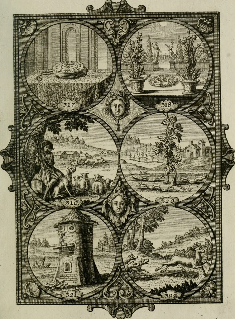 An illustration from Güldene Aepfel in silbernen Schalen, das ist, Worte geredet zu seiner Zeit über 400 Sinnbilder von allerley Zeiten und Umständen des menschlichen Lebens zu Beförderung der Erbauung, 1746, leaf 194