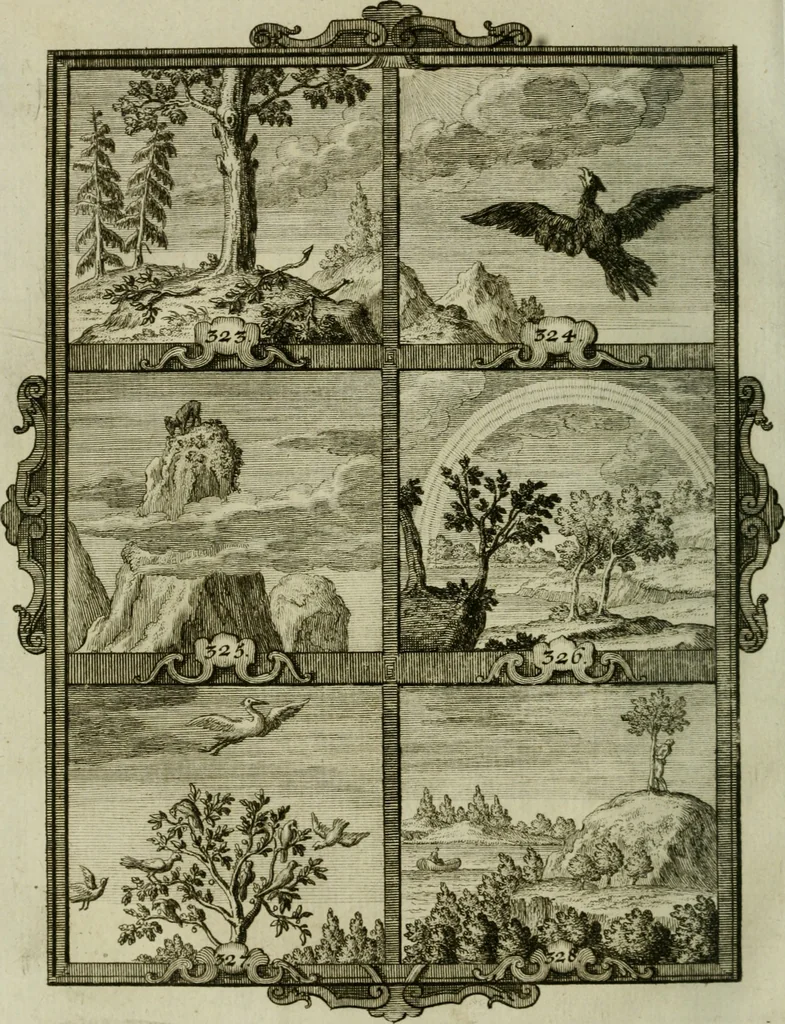 An illustration from Güldene Aepfel in silbernen Schalen, das ist, Worte geredet zu seiner Zeit über 400 Sinnbilder von allerley Zeiten und Umständen des menschlichen Lebens zu Beförderung der Erbauung, 1746, leaf 197