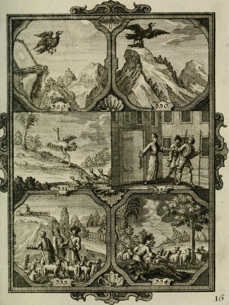 An illustration from Güldene Aepfel in silbernen Schalen, das ist, Worte geredet zu seiner Zeit über 400 Sinnbilder von allerley Zeiten und Umständen des menschlichen Lebens zu Beförderung der Erbauung, 1746, leaf 200