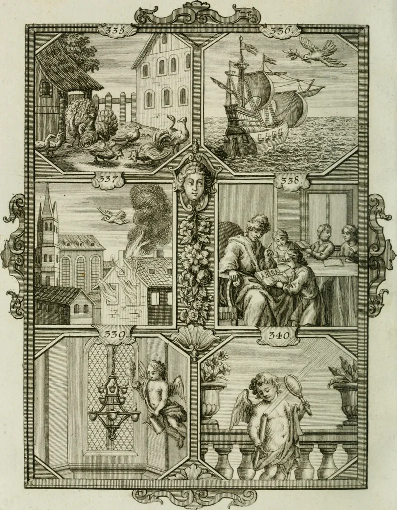 An illustration from Güldene Aepfel in silbernen Schalen, das ist, Worte geredet zu seiner Zeit über 400 Sinnbilder von allerley Zeiten und Umständen des menschlichen Lebens zu Beförderung der Erbauung, 1746, leaf 203