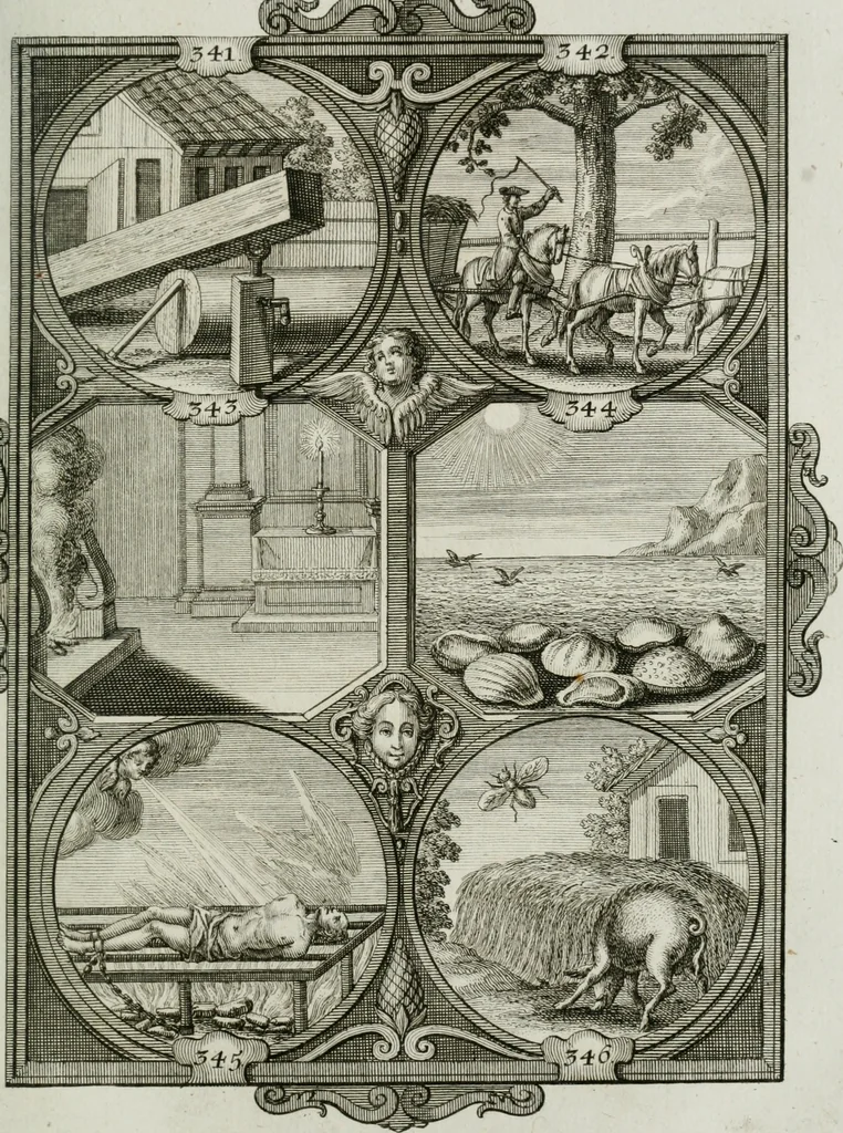 An illustration from Güldene Aepfel in silbernen Schalen, das ist, Worte geredet zu seiner Zeit über 400 Sinnbilder von allerley Zeiten und Umständen des menschlichen Lebens zu Beförderung der Erbauung, 1746, leaf 206