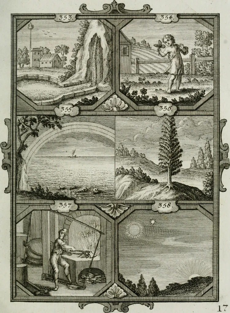 An illustration from Güldene Aepfel in silbernen Schalen, das ist, Worte geredet zu seiner Zeit über 400 Sinnbilder von allerley Zeiten und Umständen des menschlichen Lebens zu Beförderung der Erbauung, 1746, leaf 212