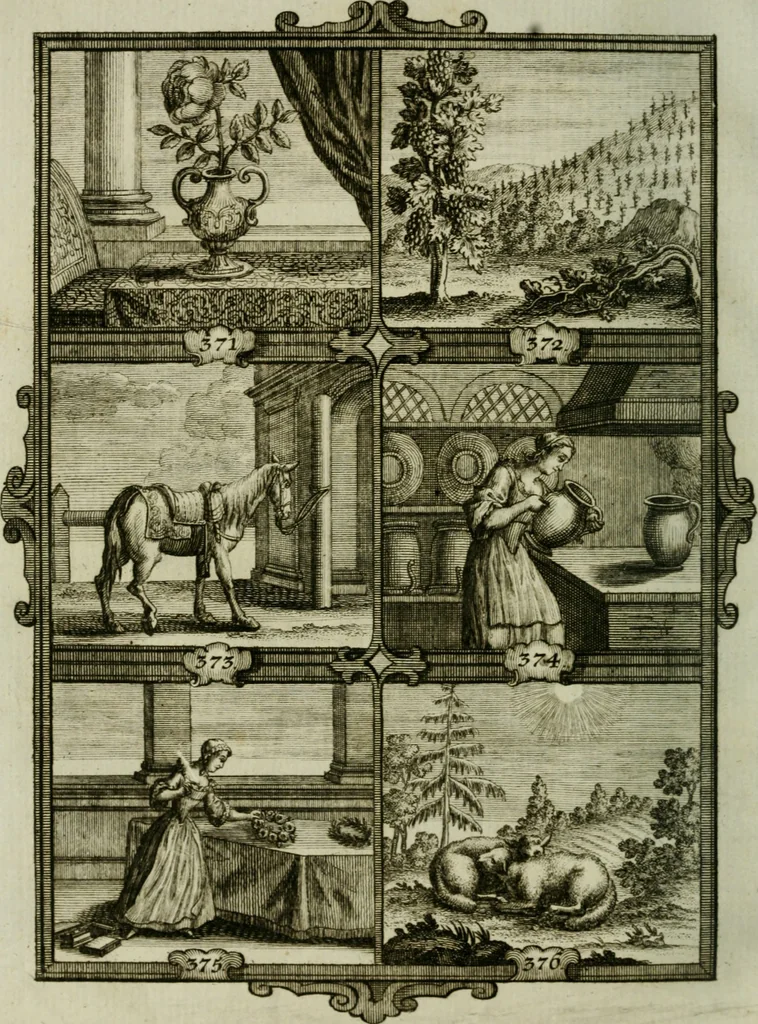An illustration from Güldene Aepfel in silbernen Schalen, das ist, Worte geredet zu seiner Zeit über 400 Sinnbilder von allerley Zeiten und Umständen des menschlichen Lebens zu Beförderung der Erbauung, 1746, leaf 221