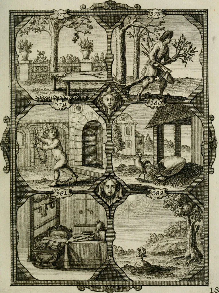 An illustration from Güldene Aepfel in silbernen Schalen, das ist, Worte geredet zu seiner Zeit über 400 Sinnbilder von allerley Zeiten und Umständen des menschlichen Lebens zu Beförderung der Erbauung, 1746, leaf 224