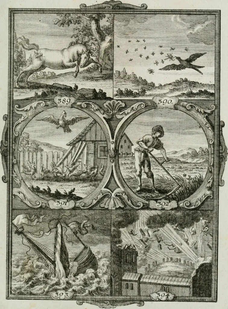 An illustration from Güldene Aepfel in silbernen Schalen, das ist, Worte geredet zu seiner Zeit über 400 Sinnbilder von allerley Zeiten und Umständen des menschlichen Lebens zu Beförderung der Erbauung, 1746, leaf 230