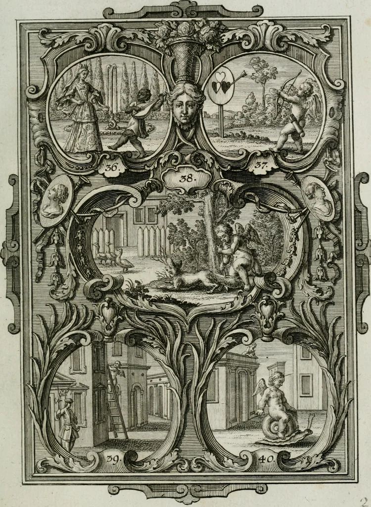 An illustration from Güldene Aepfel in silbernen Schalen, das ist, Worte geredet zu seiner Zeit über 400 Sinnbilder von allerley Zeiten und Umständen des menschlichen Lebens zu Beförderung der Erbauung, 1746, leaf 32