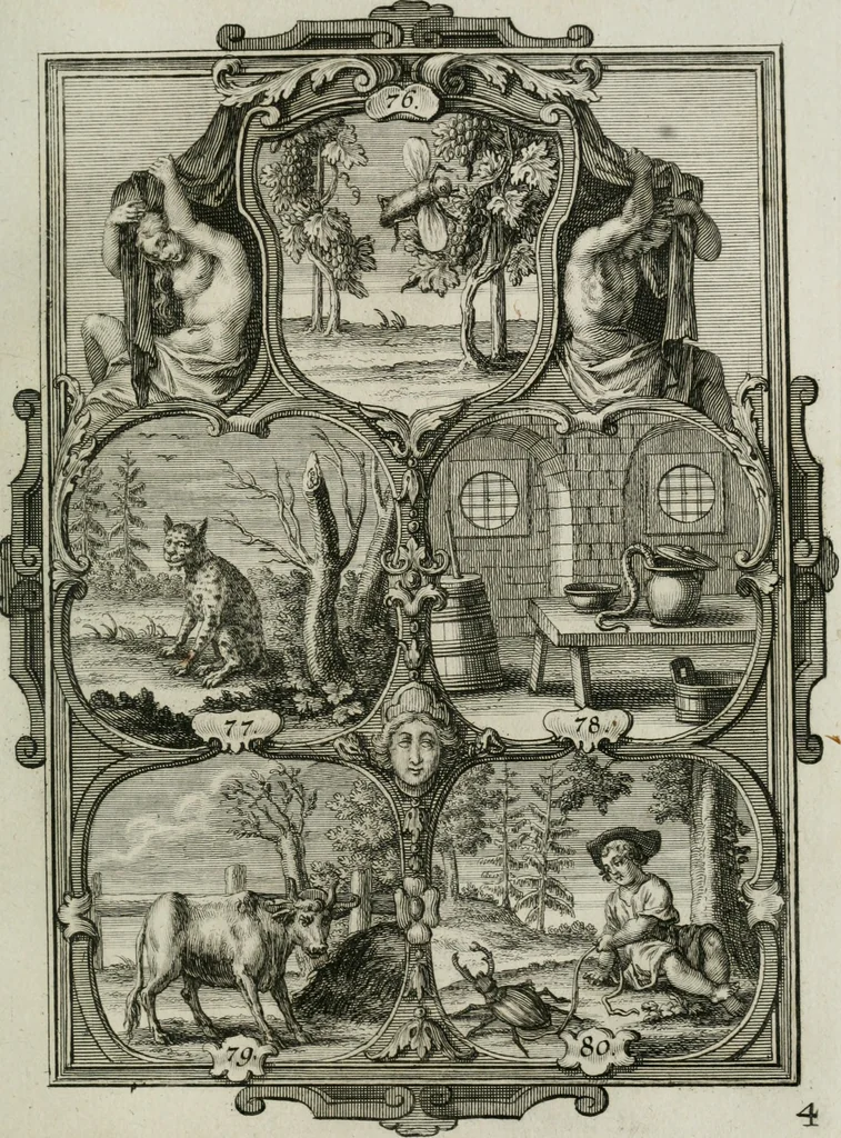 An illustration from Güldene Aepfel in silbernen Schalen, das ist, Worte geredet zu seiner Zeit über 400 Sinnbilder von allerley Zeiten und Umständen des menschlichen Lebens zu Beförderung der Erbauung, 1746, leaf 56