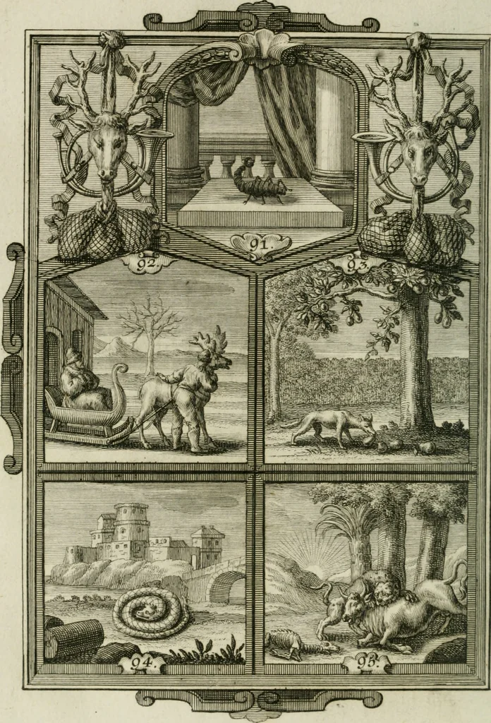 An illustration from Güldene Aepfel in silbernen Schalen, das ist, Worte geredet zu seiner Zeit über 400 Sinnbilder von allerley Zeiten und Umständen des menschlichen Lebens zu Beförderung der Erbauung, 1746, leaf 65