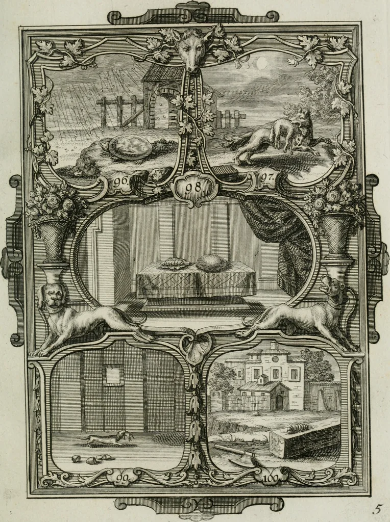 An illustration from Güldene Aepfel in silbernen Schalen, das ist, Worte geredet zu seiner Zeit über 400 Sinnbilder von allerley Zeiten und Umständen des menschlichen Lebens zu Beförderung der Erbauung, 1746, leaf 68