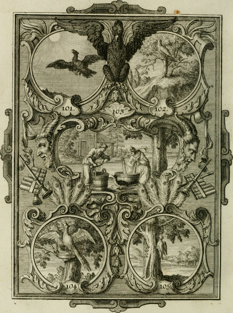 An illustration from Güldene Aepfel in silbernen Schalen, das ist, Worte geredet zu seiner Zeit über 400 Sinnbilder von allerley Zeiten und Umständen des menschlichen Lebens zu Beförderung der Erbauung, 1746, leaf 71