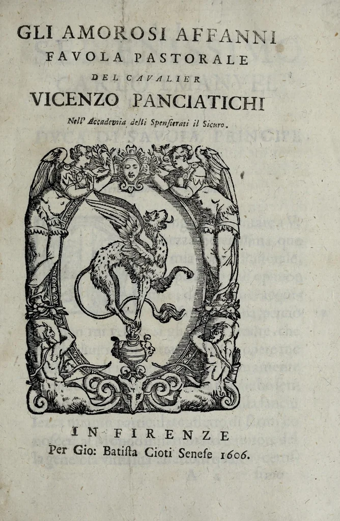 An illustration from Gli amorosi affanni : favola pastorale, 1606, leaf 5