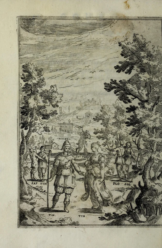 An illustration from Gli amorosi affanni : favola pastorale, 1606, leaf 64
