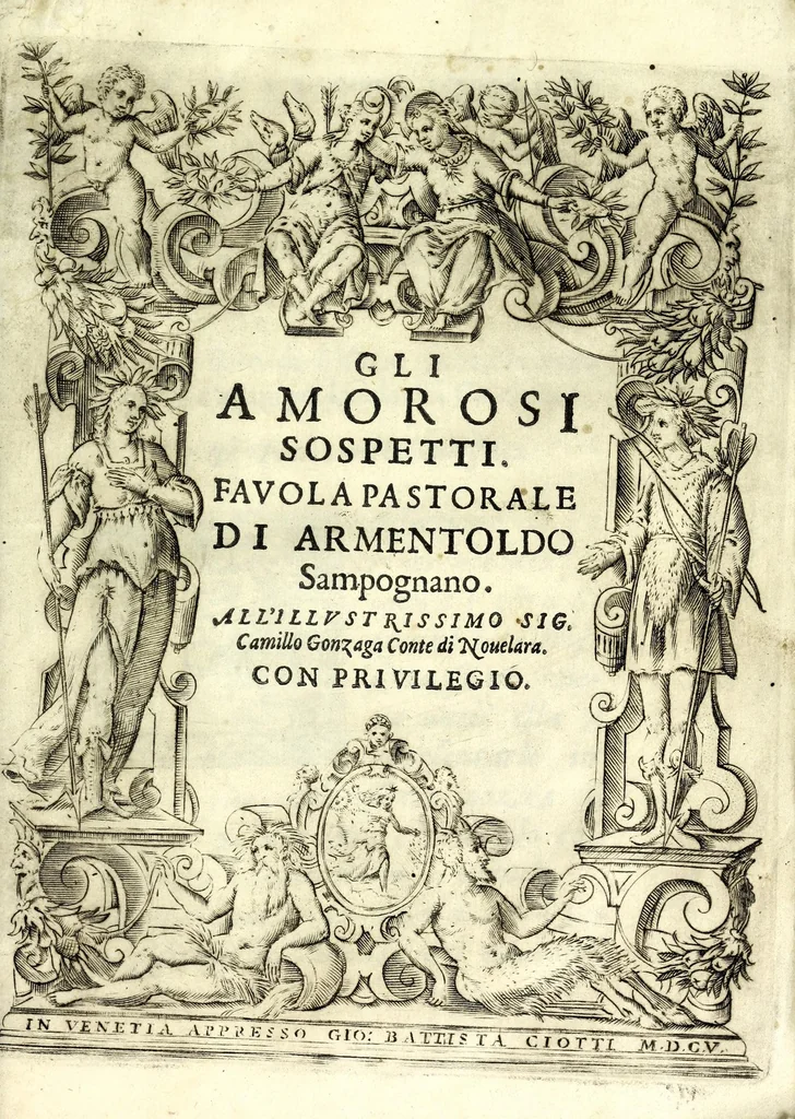 An illustration from Gli amorosi sospetti : favola pastorale, 1605, leaf 3