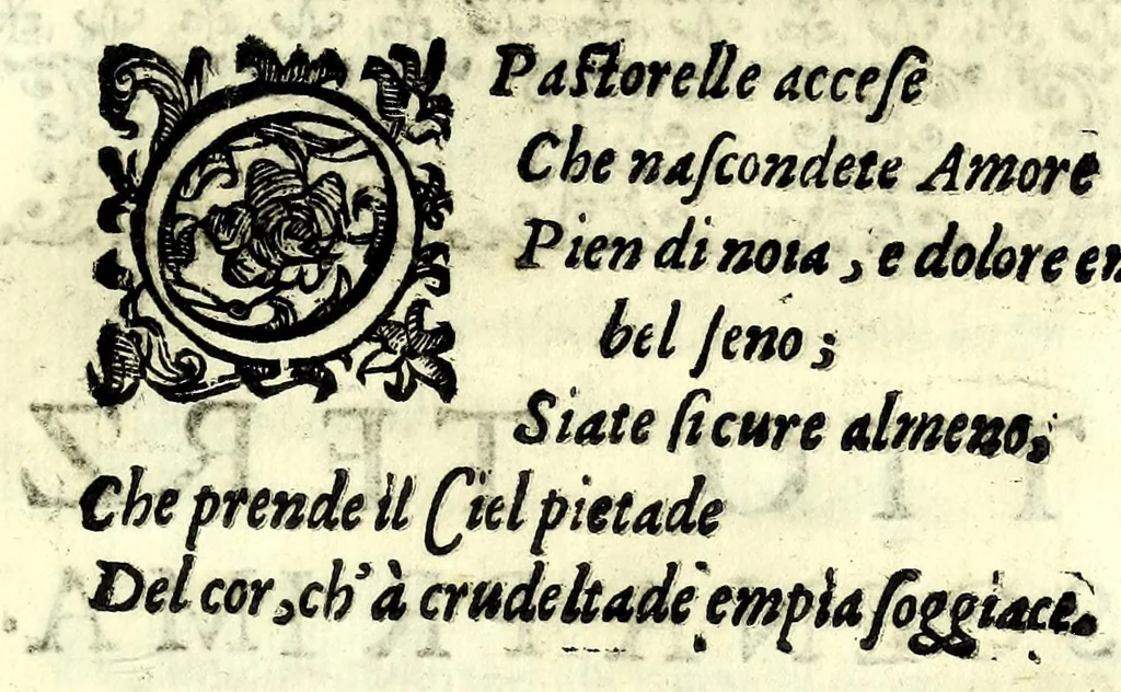 An illustration from Gli amorosi sospetti : favola pastorale, 1605, leaf 75