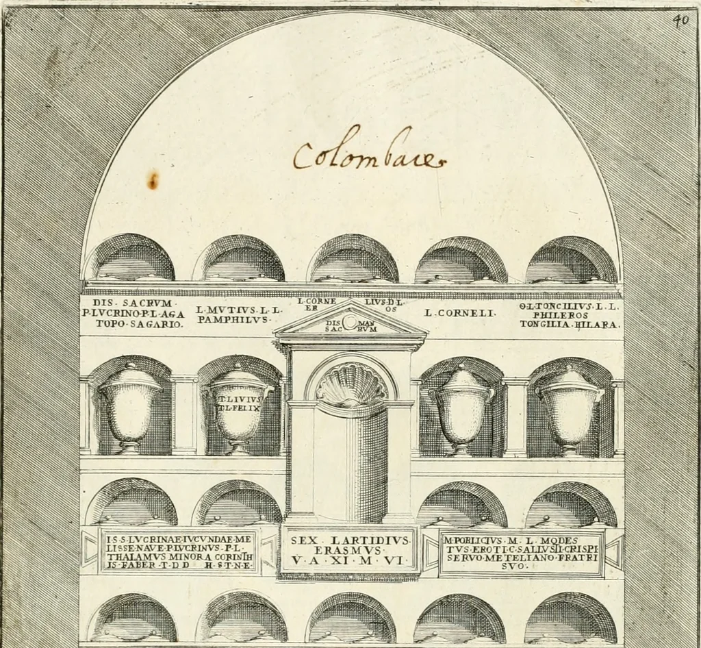 An illustration from Gli antichi sepolcri, overo, Mausolei Romani, et Etruschi, trouati in Roma & in altri luoghi celebri : nelli quali si contengono molte erudite memorie, 1697, leaf 102