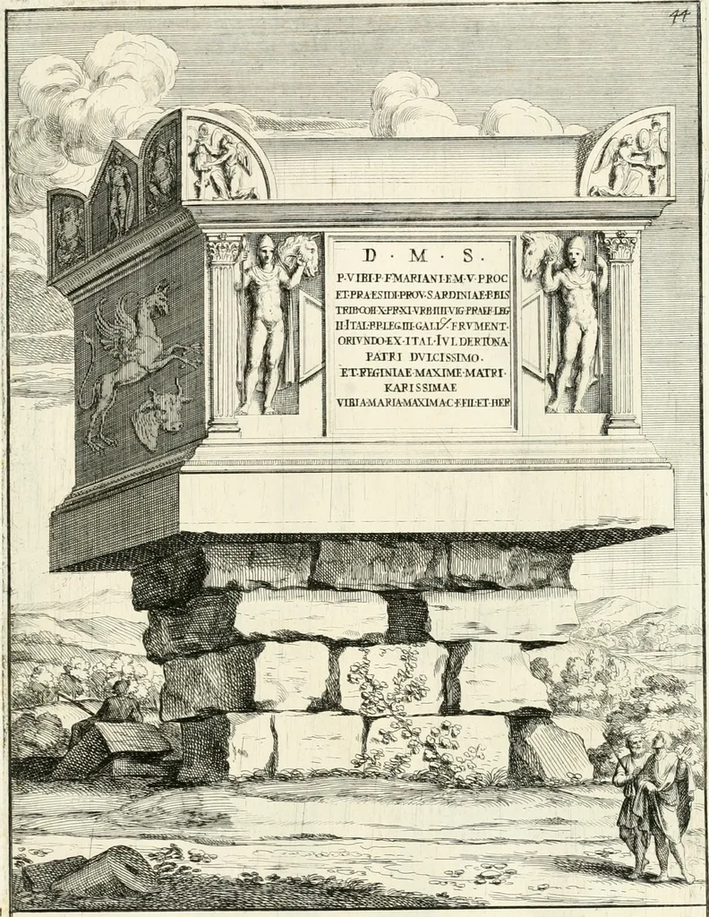 An illustration from Gli antichi sepolcri, overo, Mausolei Romani, et Etruschi, trouati in Roma & in altri luoghi celebri : nelli quali si contengono molte erudite memorie, 1697, leaf 110