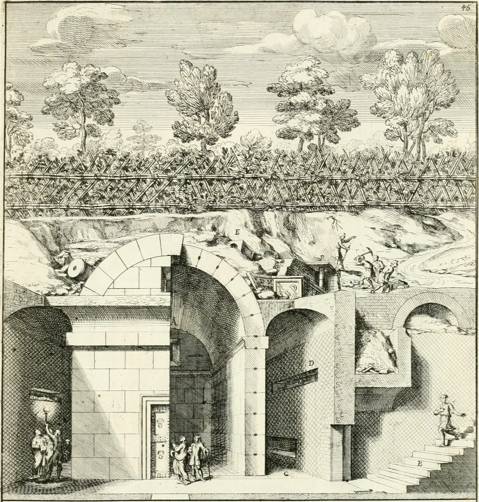 An illustration from Gli antichi sepolcri, overo, Mausolei Romani, et Etruschi, trouati in Roma & in altri luoghi celebri : nelli quali si contengono molte erudite memorie, 1697, leaf 114