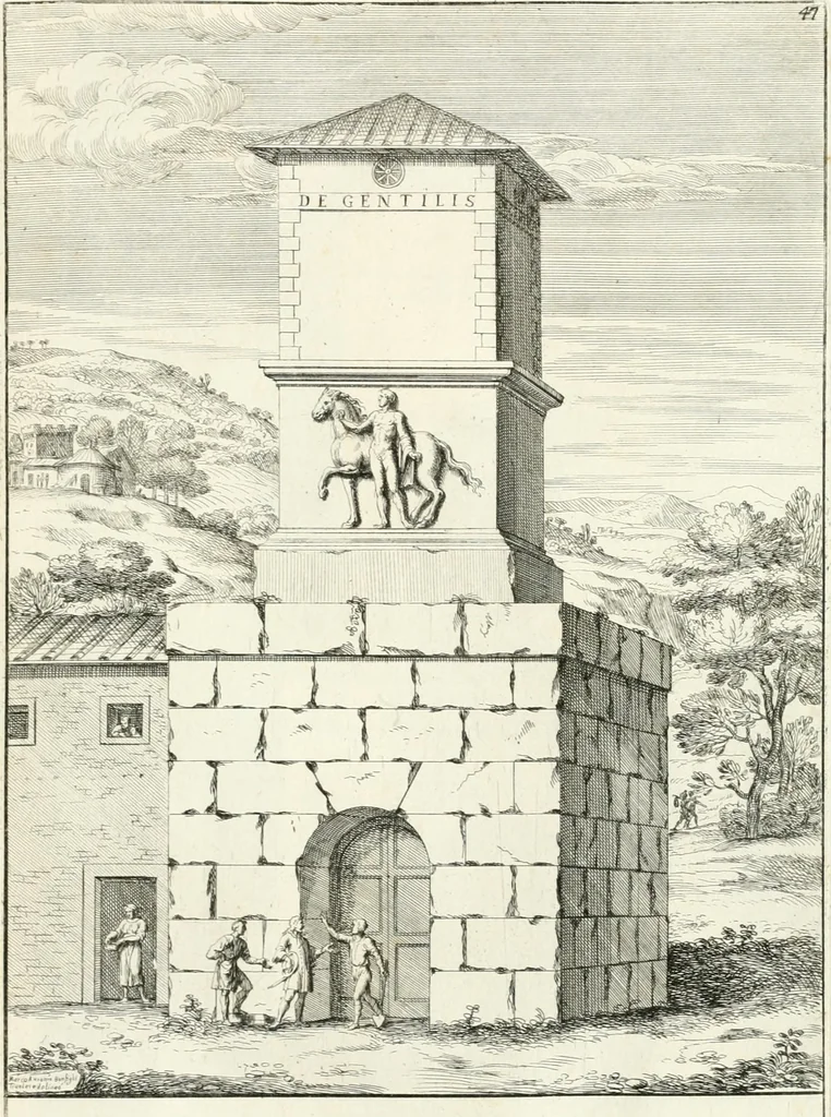 An illustration from Gli antichi sepolcri, overo, Mausolei Romani, et Etruschi, trouati in Roma & in altri luoghi celebri : nelli quali si contengono molte erudite memorie, 1697, leaf 116