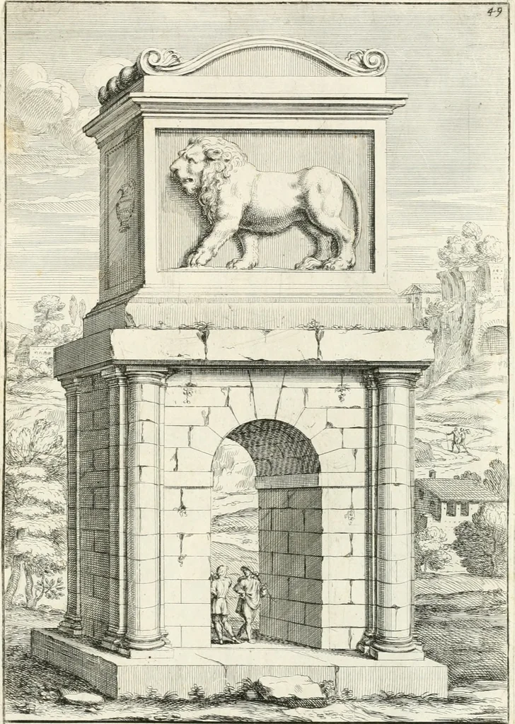 An illustration from Gli antichi sepolcri, overo, Mausolei Romani, et Etruschi, trouati in Roma & in altri luoghi celebri : nelli quali si contengono molte erudite memorie, 1697, leaf 120