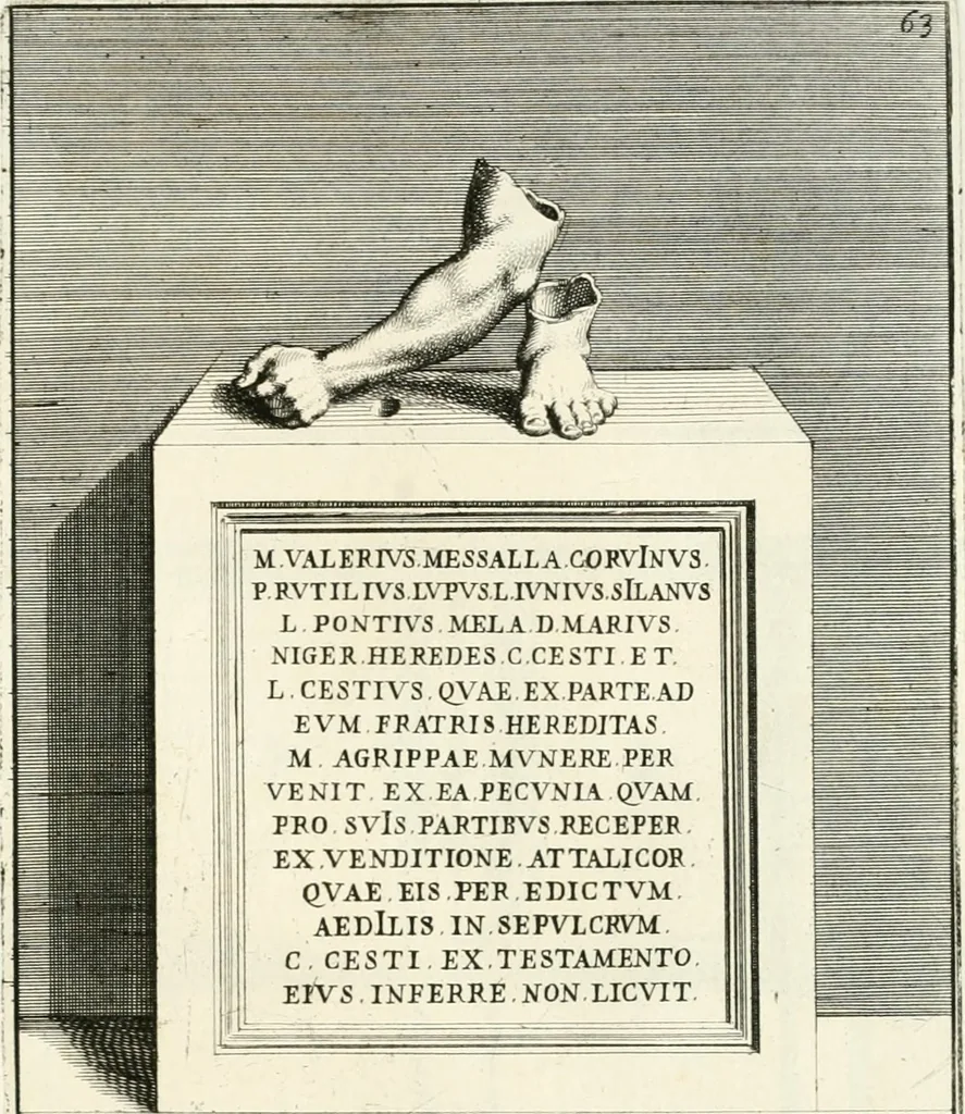 An illustration from Gli antichi sepolcri, overo, Mausolei Romani, et Etruschi, trouati in Roma & in altri luoghi celebri : nelli quali si contengono molte erudite memorie, 1697, leaf 148