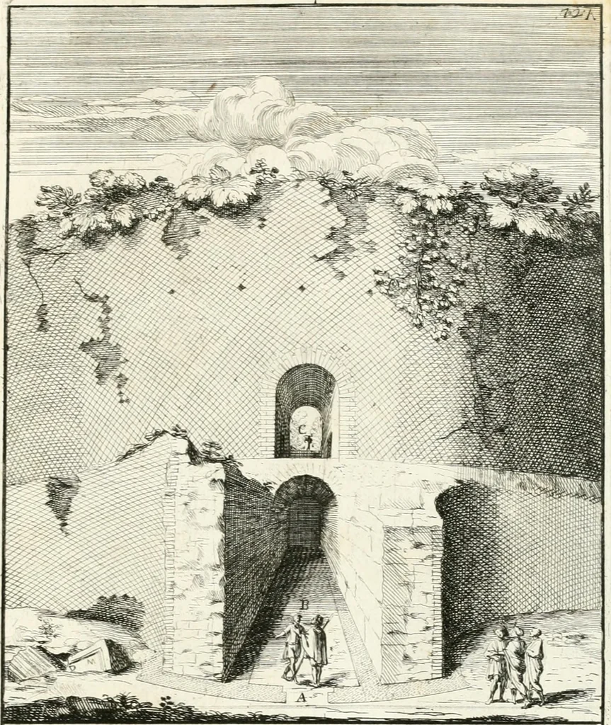 An illustration from Gli antichi sepolcri, overo, Mausolei Romani, et Etruschi, trouati in Roma & in altri luoghi celebri : nelli quali si contengono molte erudite memorie, 1697, leaf 168