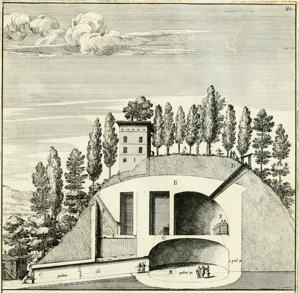 An illustration from Gli antichi sepolcri, overo, Mausolei Romani, et Etruschi, trouati in Roma & in altri luoghi celebri : nelli quali si contengono molte erudite memorie, 1697, leaf 186