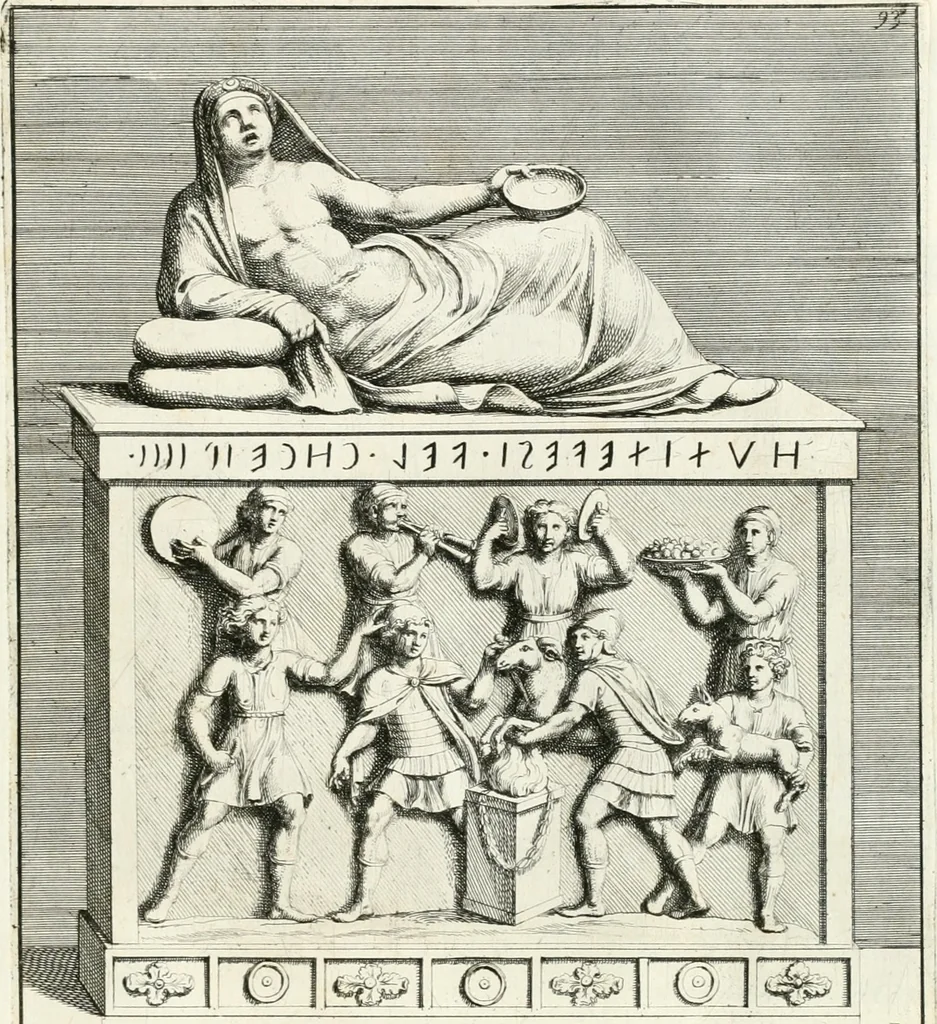 An illustration from Gli antichi sepolcri, overo, Mausolei Romani, et Etruschi, trouati in Roma & in altri luoghi celebri : nelli quali si contengono molte erudite memorie, 1697, leaf 212