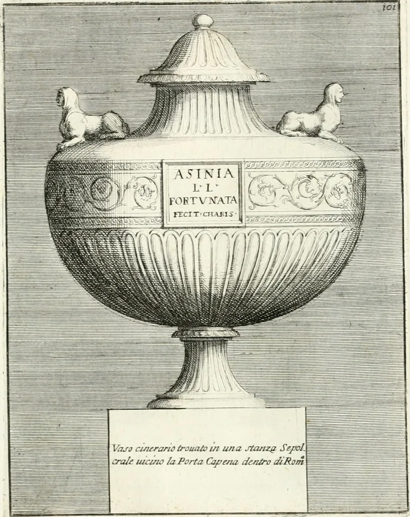 An illustration from Gli antichi sepolcri, overo, Mausolei Romani, et Etruschi, trouati in Roma & in altri luoghi celebri : nelli quali si contengono molte erudite memorie, 1697, leaf 228