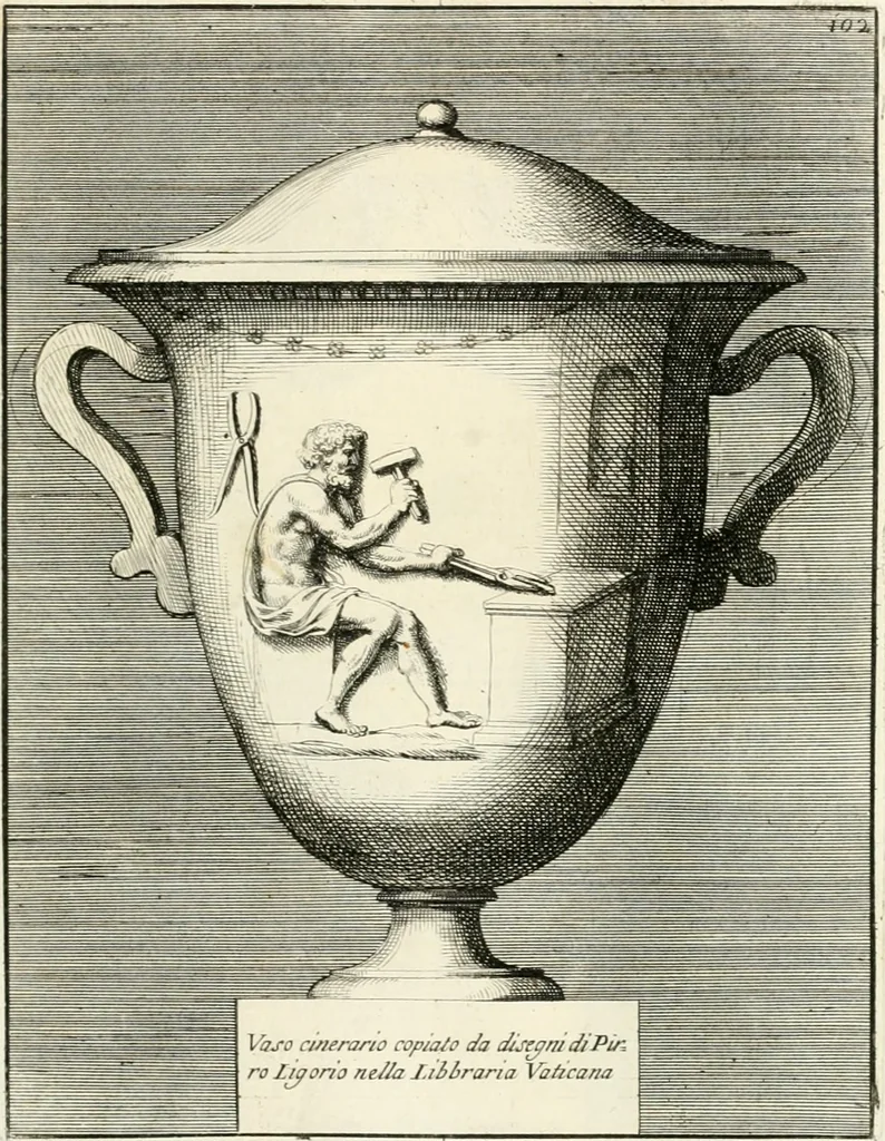 An illustration from Gli antichi sepolcri, overo, Mausolei Romani, et Etruschi, trouati in Roma & in altri luoghi celebri : nelli quali si contengono molte erudite memorie, 1697, leaf 230
