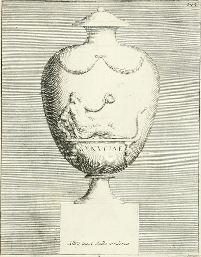 An illustration from Gli antichi sepolcri, overo, Mausolei Romani, et Etruschi, trouati in Roma & in altri luoghi celebri : nelli quali si contengono molte erudite memorie, 1697, leaf 232