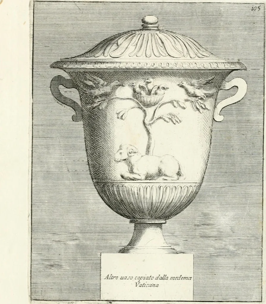 An illustration from Gli antichi sepolcri, overo, Mausolei Romani, et Etruschi, trouati in Roma & in altri luoghi celebri : nelli quali si contengono molte erudite memorie, 1697, leaf 236