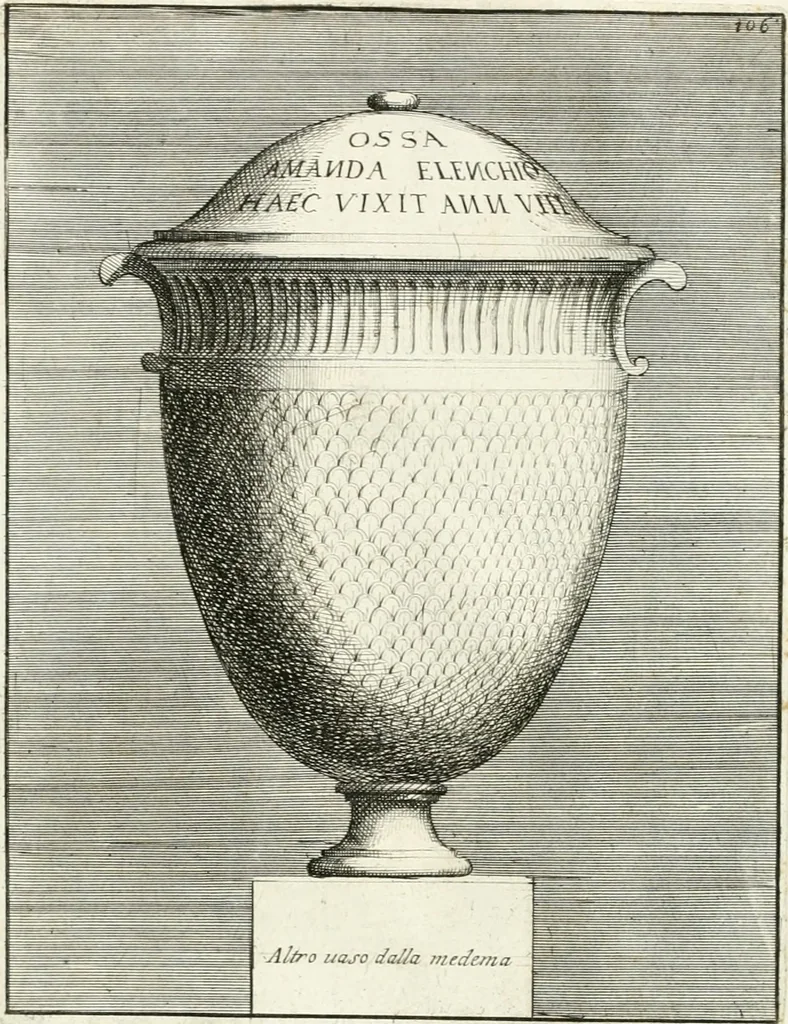 An illustration from Gli antichi sepolcri, overo, Mausolei Romani, et Etruschi, trouati in Roma & in altri luoghi celebri : nelli quali si contengono molte erudite memorie, 1697, leaf 238