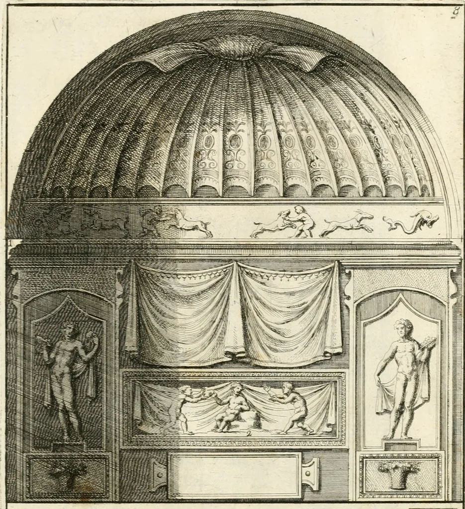 An illustration from Gli antichi sepolcri, overo, Mausolei Romani, et Etruschi, trouati in Roma & in altri luoghi celebri : nelli quali si contengono molte erudite memorie, 1697, leaf 38
