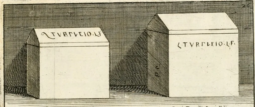 An illustration from Gli antichi sepolcri, overo, Mausolei Romani, et Etruschi, trouati in Roma & in altri luoghi celebri : nelli quali si contengono molte erudite memorie, 1697, leaf 74