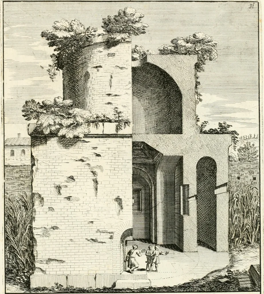 An illustration from Gli antichi sepolcri, overo, Mausolei Romani, et Etruschi, trouati in Roma & in altri luoghi celebri : nelli quali si contengono molte erudite memorie, 1697, leaf 84